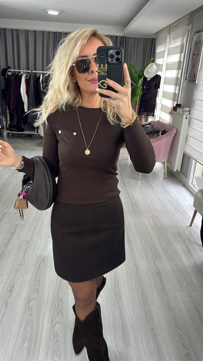 Premium Seri Astarlı Şehir Boy Kahverengi Etek