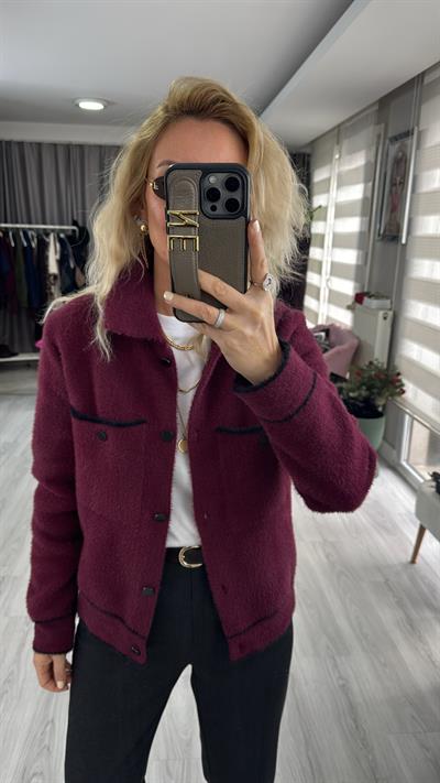 Premium Seri Cepli Siyah Biyeli Bordo Triko Ceket