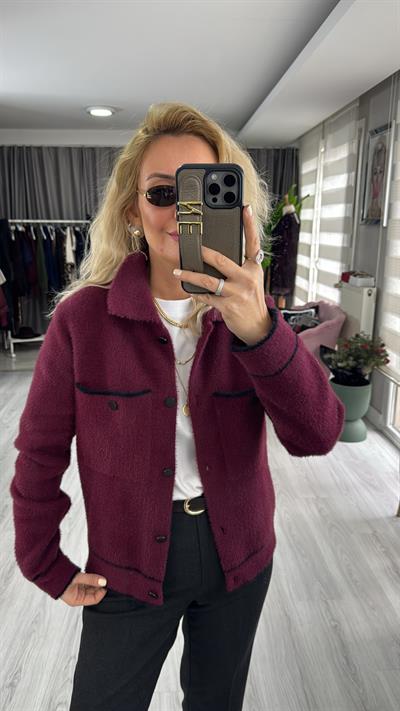 Premium Seri Cepli Siyah Biyeli Bordo Triko Ceket