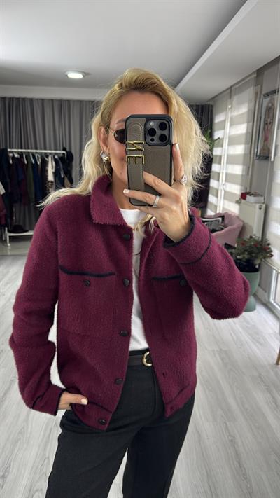 Premium Seri Cepli Siyah Biyeli Bordo Triko Ceket
