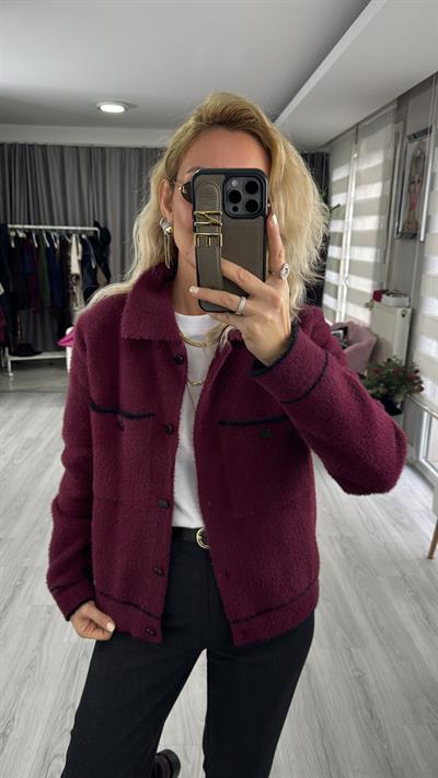 Premium Seri Cepli Siyah Biyeli Bordo Triko Ceket