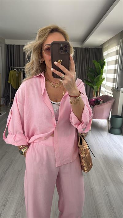 Premium Seri Gömlek Pantolon Pembe Takım