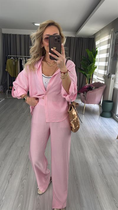 Premium Seri Gömlek Pantolon Pembe Takım