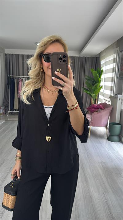 Premium Seri Gömlek Pantolon Siyah Takım
