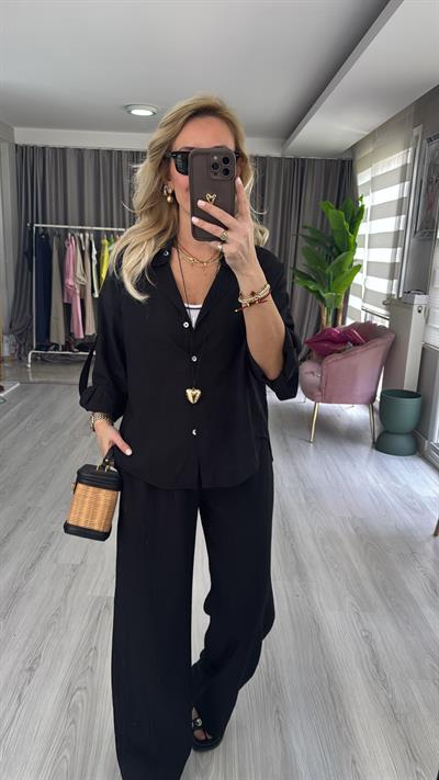 Premium Seri Gömlek Pantolon Siyah Takım