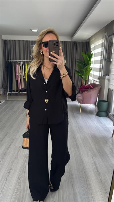 Premium Seri Gömlek Pantolon Siyah Takım