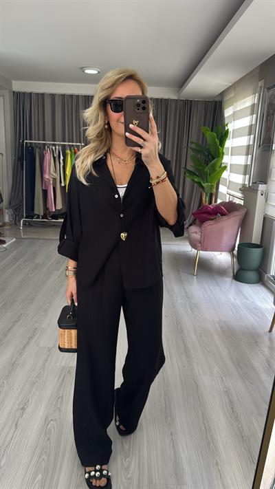 Premium Seri Gömlek Pantolon Siyah Takım