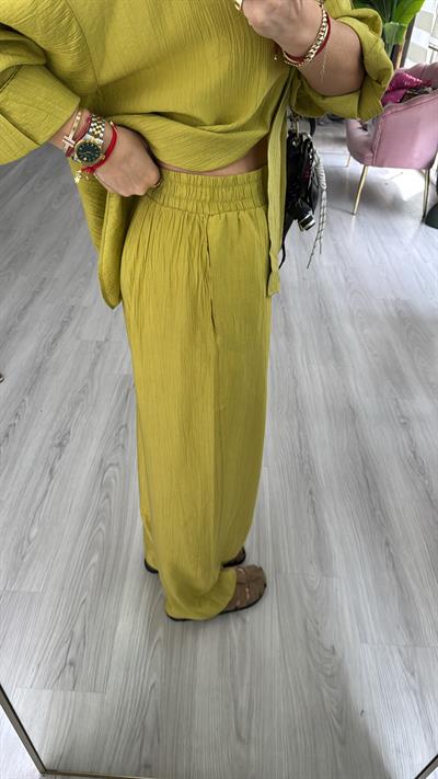Premium Seri Gömlek Pantolon Yağ Yeşili Takım