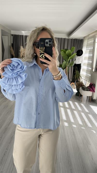 PREMİUM SERİ GÜL BROŞLU BUZ MAVİSİ GÖMLEK