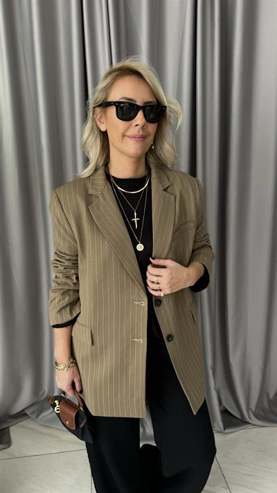 Premium Seri Kendinden Çizgili Bal Rengi Blazer Ceket