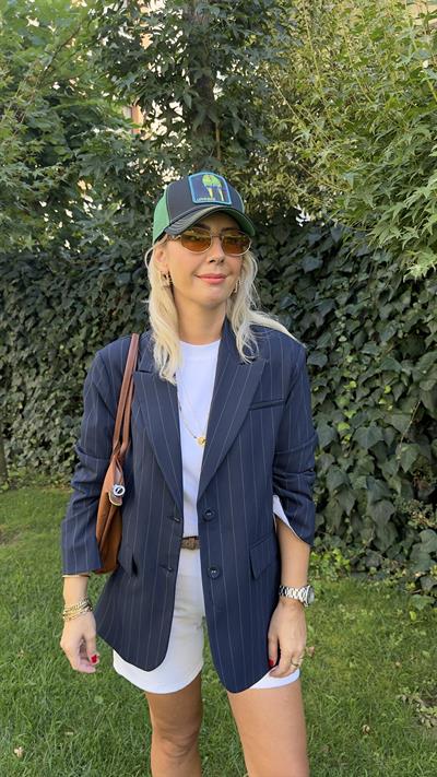 Premium Seri, Kendinden Çizgili Lacivert Ceket