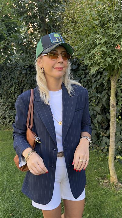 Premium Seri, Kendinden Çizgili Lacivert Ceket