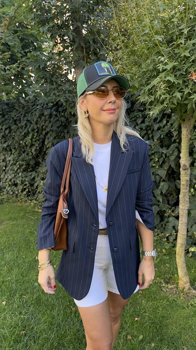 Premium Seri, Kendinden Çizgili Lacivert Ceket