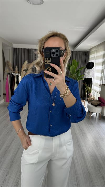 PREMİUM SERİ KENDİNDEN DESENLİ PETROL MAVİSİ GÖMLEK