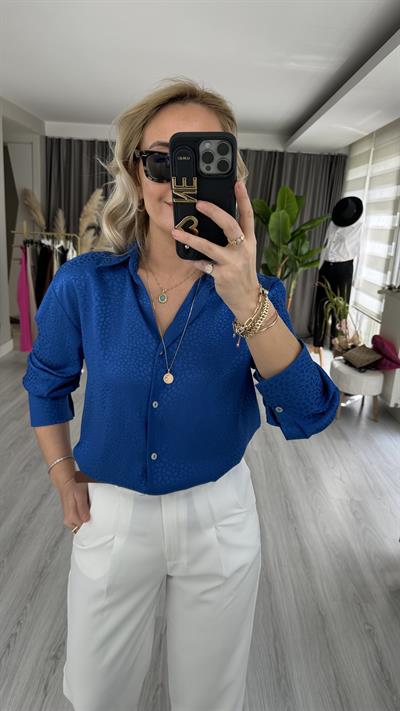 PREMİUM SERİ KENDİNDEN DESENLİ PETROL MAVİSİ GÖMLEK