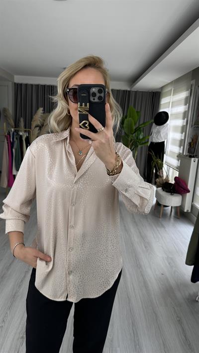 PREMİUM SERİ KENDİNDEN DESENLİ TAŞ RENGİ GÖMLEK