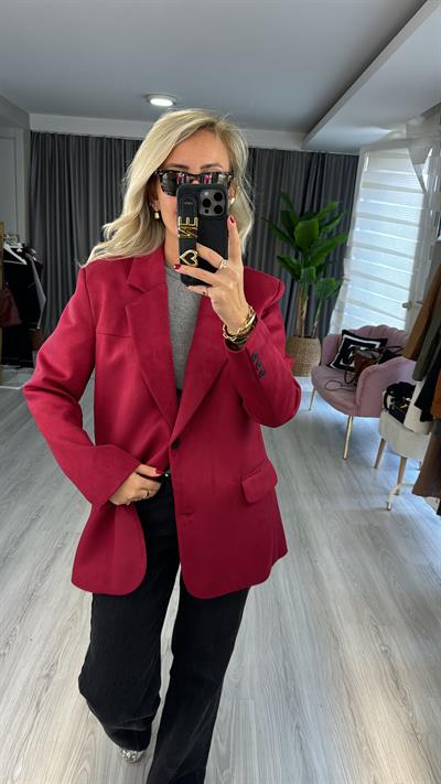 Premium Seri Kırmızı Blazer  Süet Ceket
