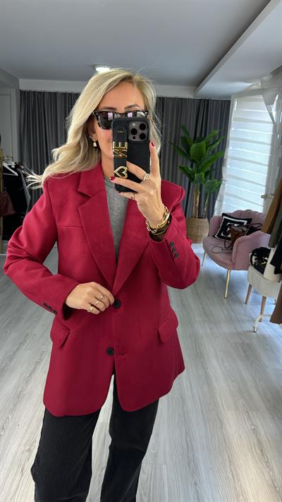 Premium Seri Kırmızı Blazer  Süet Ceket