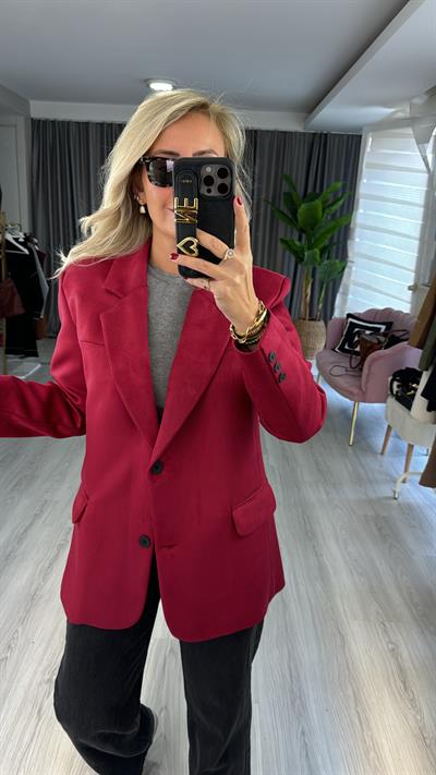 Premium Seri Kırmızı Blazer  Süet Ceket