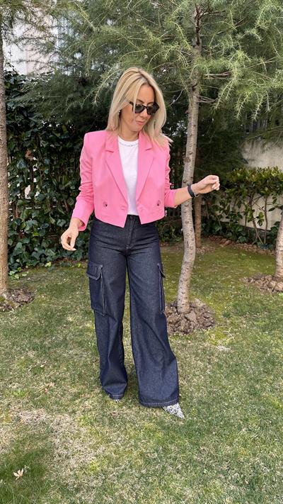 PREMİUM SERİ, KRUVAZE MODEL, TEK DÜĞMELİ PEMBE CEKET