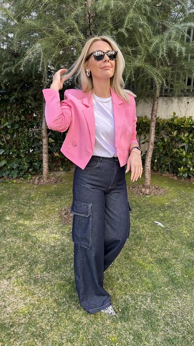 PREMİUM SERİ, KRUVAZE MODEL, TEK DÜĞMELİ PEMBE CEKET