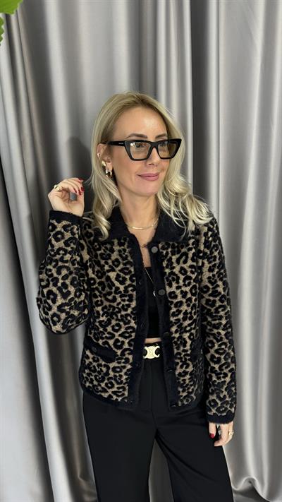 Premium Seri Leopar Desen Yumuşacık Triko Ceket
