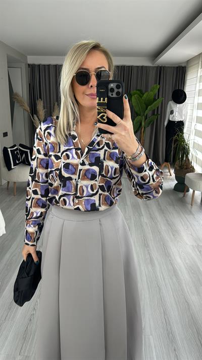 PREMİUM SERİ MOR DESENLİ TOK DOKULU SATEN GÖMLEK