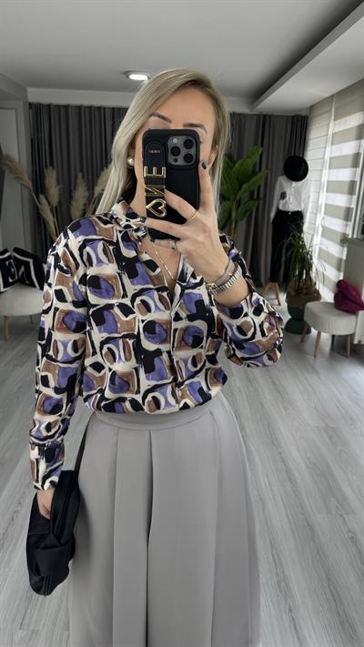 PREMİUM SERİ MOR DESENLİ TOK DOKULU SATEN GÖMLEK