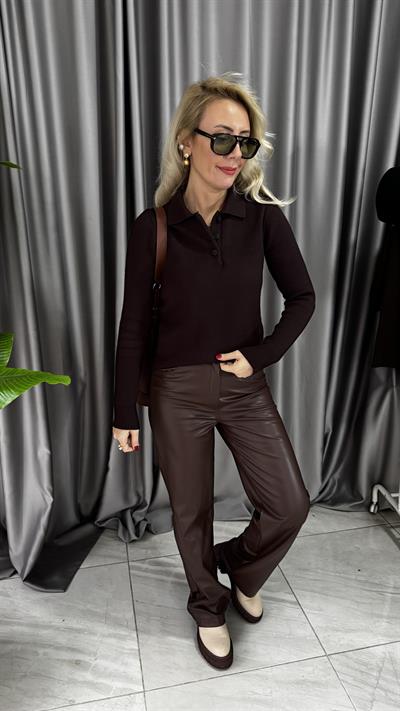Premium Seri Polo Yaka Kahverengi Triko