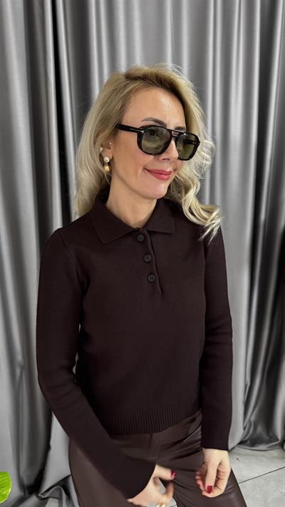 Premium Seri Polo Yaka Kahverengi Triko