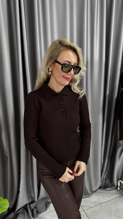 Premium Seri Polo Yaka Kahverengi Triko