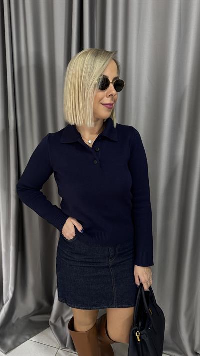 Premium Seri Polo Yaka Lacivert Triko