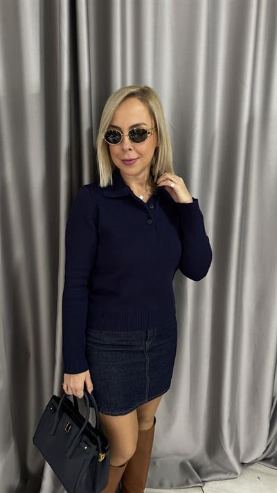 Premium Seri Polo Yaka Lacivert Triko