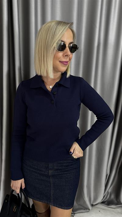 Premium Seri Polo Yaka Lacivert Triko