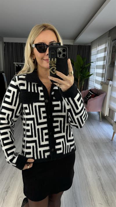 Premium Seri Siyah Beyaz Angora Ceket