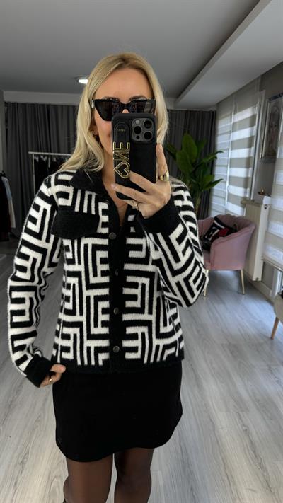 Premium Seri Siyah Beyaz Angora Ceket