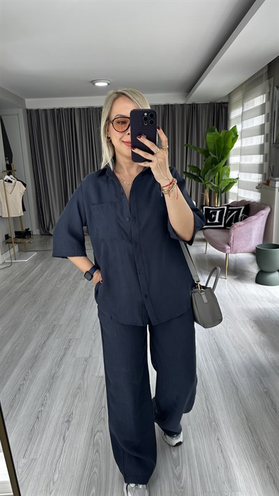 Premium Tencel Gömlek Pantolon Lacivert Takım