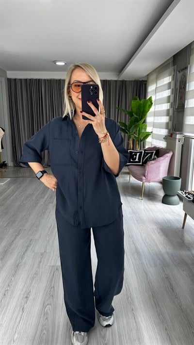 Premium Tencel Gömlek Pantolon Lacivert Takım