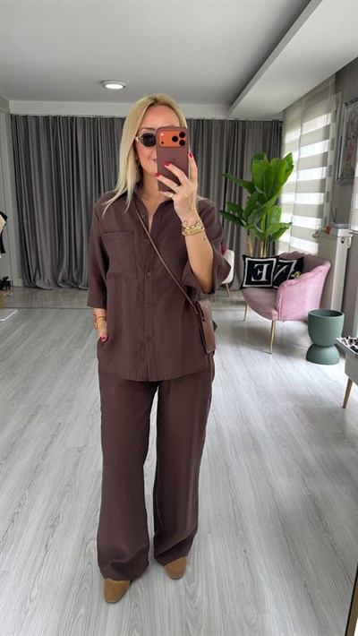 Premium Tuncel Gömlek Pantolon Kahverengi Takım