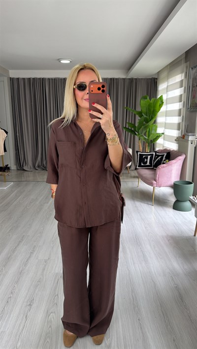Premium Tuncel Gömlek Pantolon Kahverengi Takım