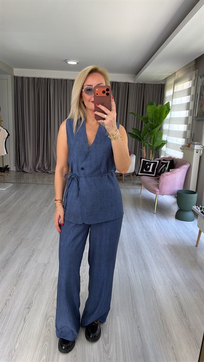 Premium Yelek Pantolon Mavi Takım