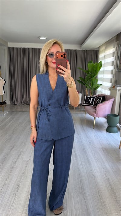 Premium Yelek Pantolon Mavi Takım