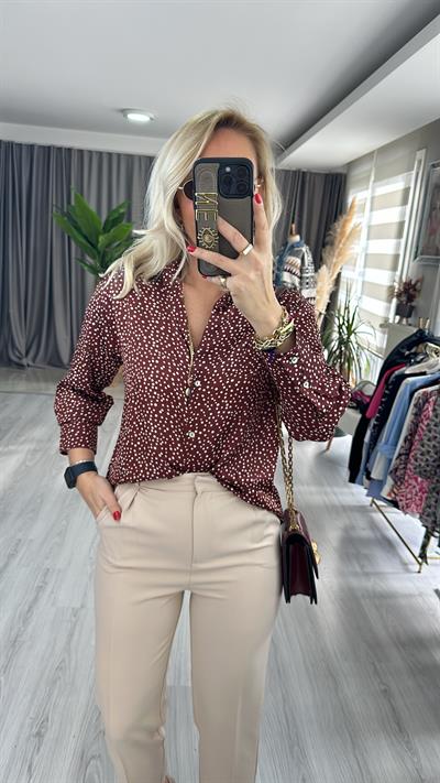 PUANTİYE DESENLİ SATEN GÖMLEK / KİREMİT