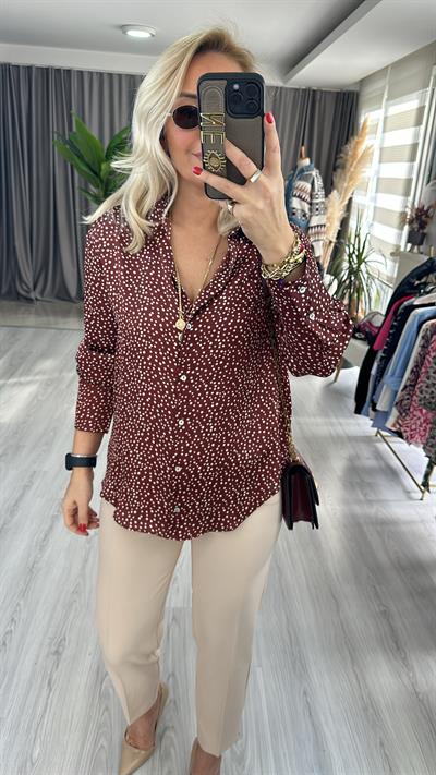 PUANTİYE DESENLİ SATEN GÖMLEK / KİREMİT