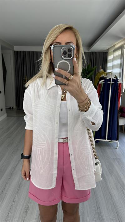 PUL NAKIŞ İŞLEMELİ %100 COTTON BEYAZ GÖMLEK
