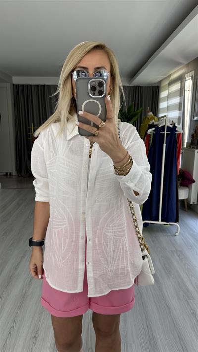 PUL NAKIŞ İŞLEMELİ %100 COTTON BEYAZ GÖMLEK