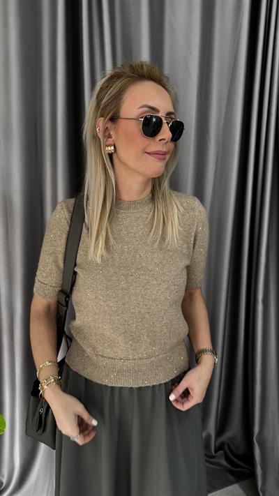 Pul Payet İşlemeli Camel Triko