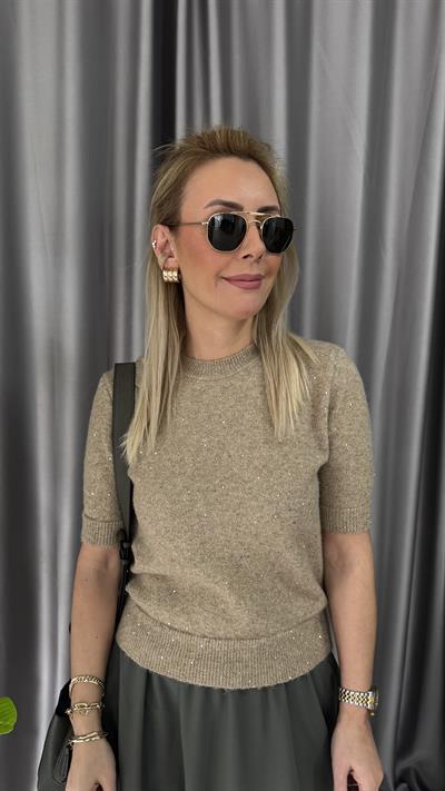 Pul Payet İşlemeli Camel Triko