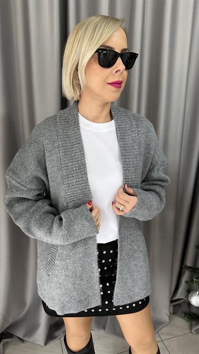 ŞAL YAKA CEP DETAY GRİ HIRKA