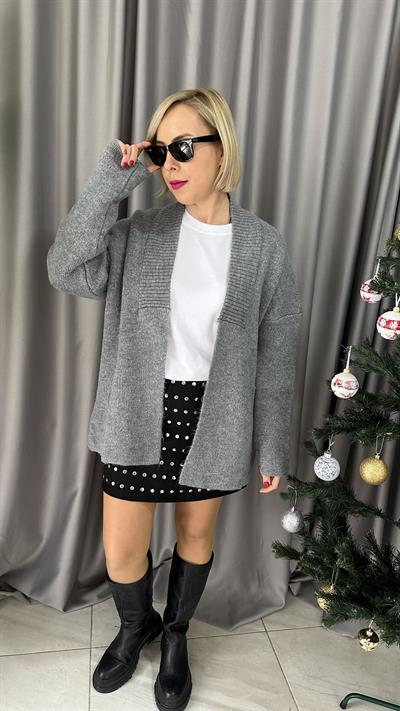 ŞAL YAKA CEP DETAY GRİ HIRKA